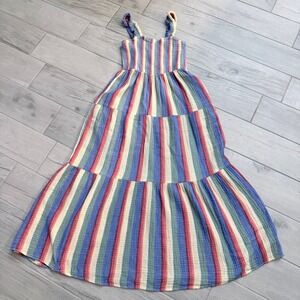 Berkley‎ Jensen Women's Striped Smocked Tiered Maxi Dress Size M Muslin Cotton